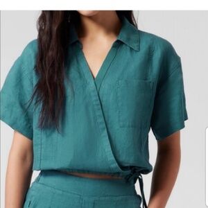 Athleta | Tops | Athleta Playa Linen Wrap Tie Topteal Cropped Resortwear  Casual Size Xs Nwt | Poshmark